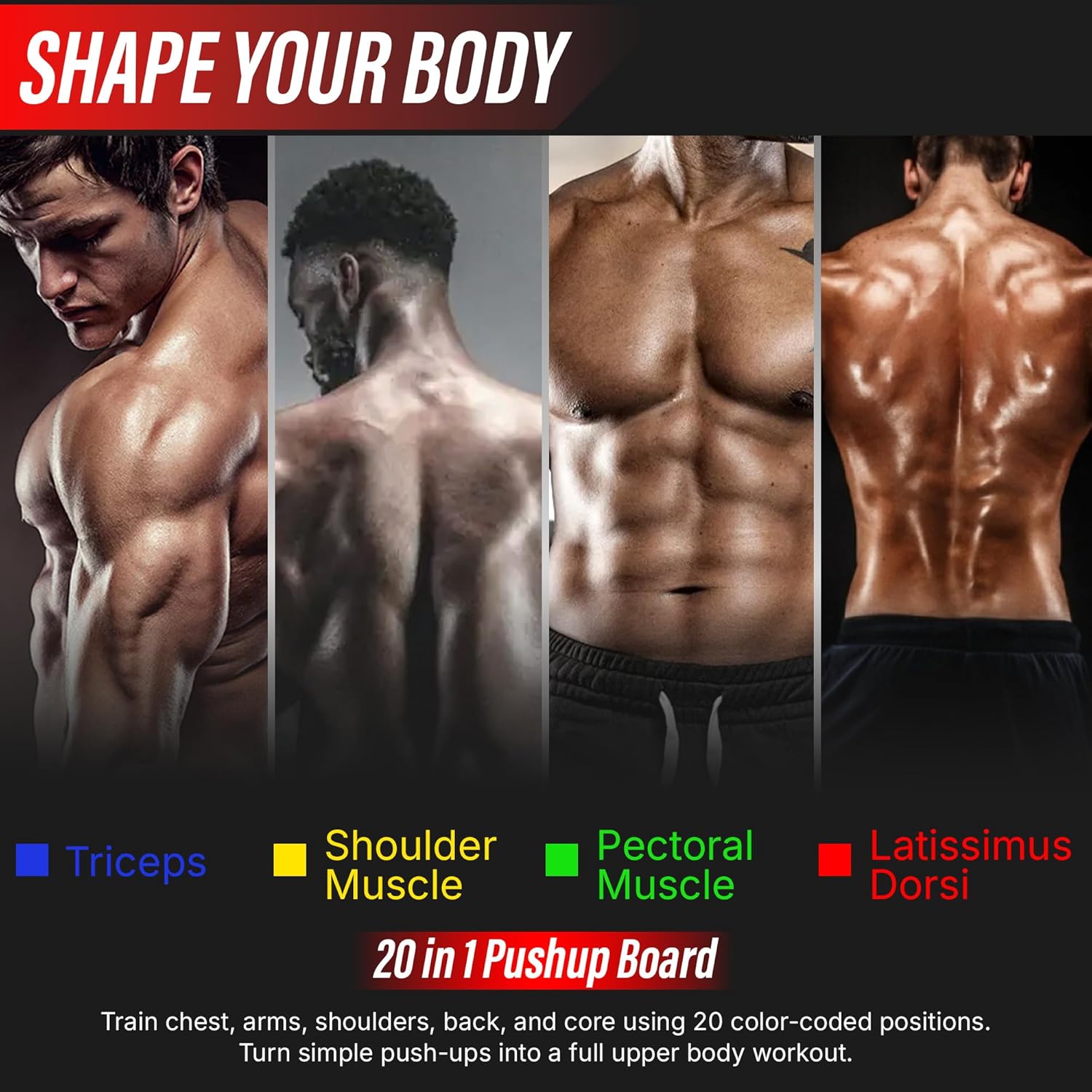 20 in 1 Push Up Board for Men – Multi-Functional Pushup Board System, At Home Workout Equipment for Chest, Arms & Shoulders – Professional Fitness Floor Exercise & Strength Training Equipment