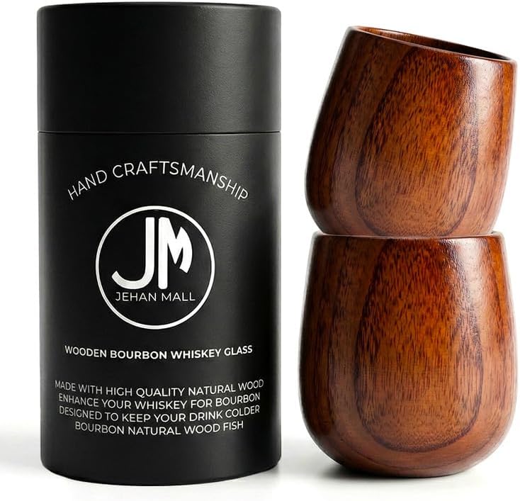 Charred Wooden Bourbon Drinking Glass – Whiskey Glasses & Bourbon Gifts for Men – Unique Whiskey Glass & Bourbon Glass Set (2 Pack)